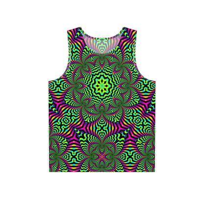 Green Zibrus Maximus tank top laid flat, showing the full print design.