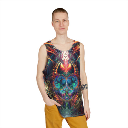 The Stimulous men's tank top shown at an angle to display the fit.