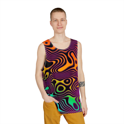 Wild Cat men's tank top shown at an angle to highlight the artwork.