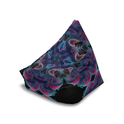 Side angle view of the bean bag chair cover in the Mushroom Tree Mandala print.