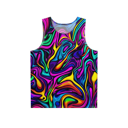 Front view of the 'Blend In or Don't' men's tank top laid flat, showing the full all-over print design.