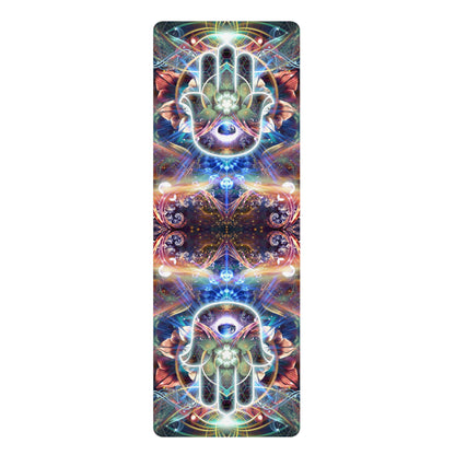 "Divine Protection" psychedelic art printed edge-to-edge on a yoga mat.
