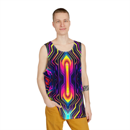 The Sword In The Stoned V2 men's tank top shown at an angle to display the fit.