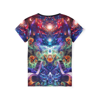 Back view of the Magnus Opum sport tee with the print continuing across the fabric.