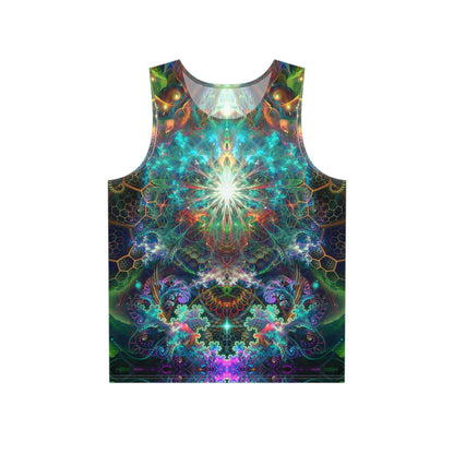 Flat lay of a men's tank top printed with the To Tree or Not to Tree design.