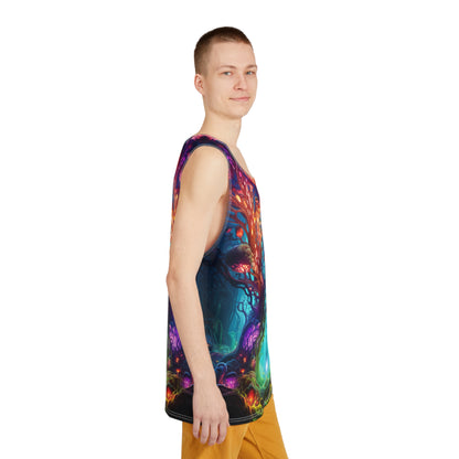 Men's tank top with the 'Moonlight Fruit' print shown from above.