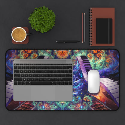Magnus Opum desk mat displayed on a home office desk setup