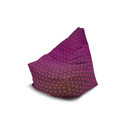 The Pink Flower of Life bean bag chair cover shown empty and unfilled, laid flat.