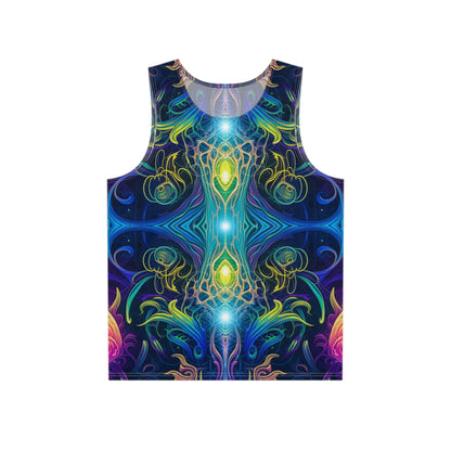 Flat lay of the Orchidious V3 men's tank top showing the full psychedelic orchid print.