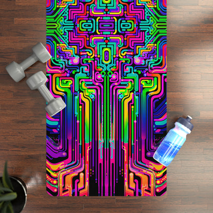 Close-up of the Rave Nexus yoga mat's microfiber suede top texture and print detail.