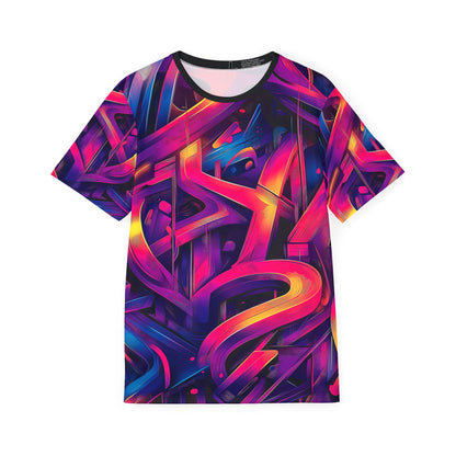 'Gra3D' all-over-print sport tee for men, front view laid flat.