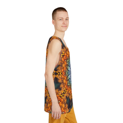Folded Fractal Flower Mandala V2 men's tank top showing the soft polyester-spandex fabric.