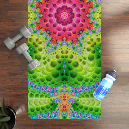Corner close-up of the Starburst yoga mat showing print detail and rubber edge.