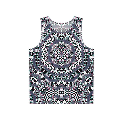 Wildcat Mandala white men's tank top shown from the front, full print view.
