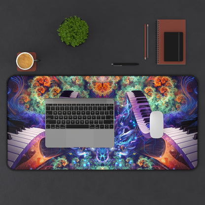 Magnus Opum desk mat laid flat on a wood desk surface