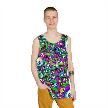 Close-up of the My Middle Name Is Wacky artwork detail on a men's tank top.