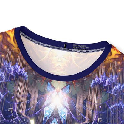 Angled view of the "Immortal Truth" print men's sport tee.