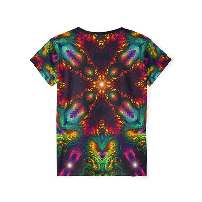 Seed of Knowledge Mandala women's sport tee shown from the back.