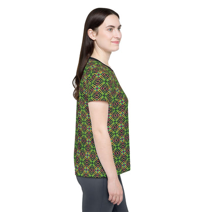 Women's sport tee in the LSDream design, worn by a model, back view.