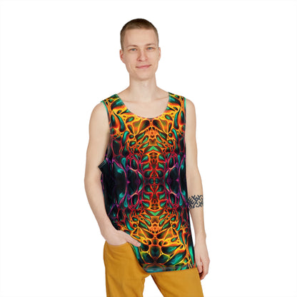 Close-up of the print detail on The Dark Side men's tank top's lightweight fabric.