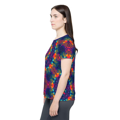Folded Cosmic Fingerprint V3 women's sport tee showing the fabric texture.