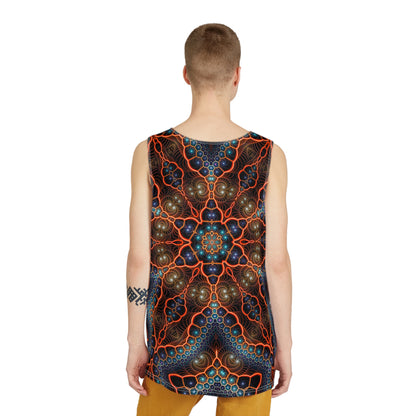 Corner detail of the Starry Night men's tank top print and fabric.
