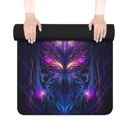 Corner view of the 'Twilight Glow' yoga mat, showing the natural rubber non-slip base.