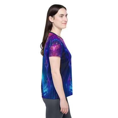 Midnight Spell women's sport tee shown fully spread to display the design.