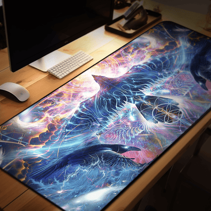 Soul Seeker psychedelic desk mat shown as a flat full print preview