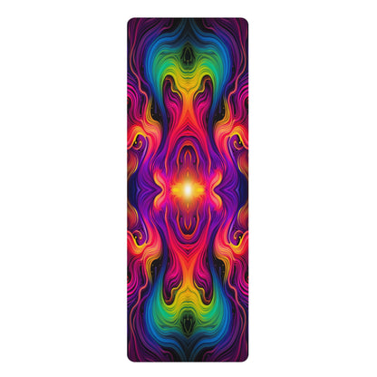 Flat lay of the Cosmic Currents yoga mat showing the full printed cosmic design.