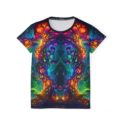 Front view of the Fungus Amongus print on the women's sport tee.