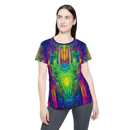 'Galaga' sport tee for women, angled view showing the fabric and fit.