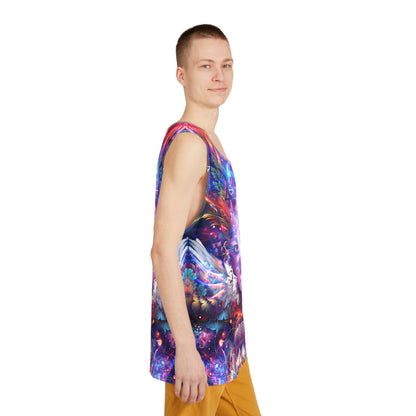 Flat lay of the Lapis Philosophorum men's tank top laid out to show the full print.