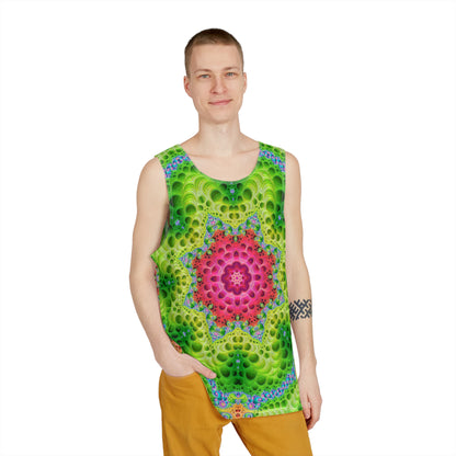 The Starburst men's tank top shown at an angle to display the fit.