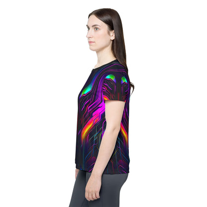 Angled view of the "Knight City" sport tee, showing the print from the side.
