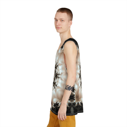 Overhead view of the 'Duality' men's tank top laid flat.