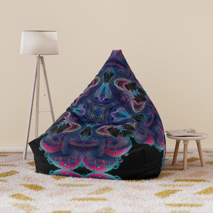 Close-up of the zipper and seam on the Mushroom Tree Mandala bean bag chair cover.