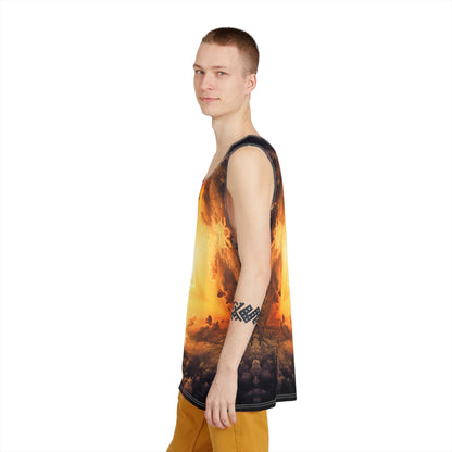 Another angle of the Adieu men's tank top print.