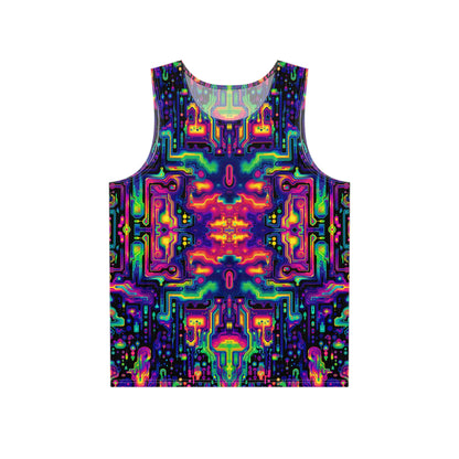 Flat lay of the Space Invaders men's tank top showing the print.