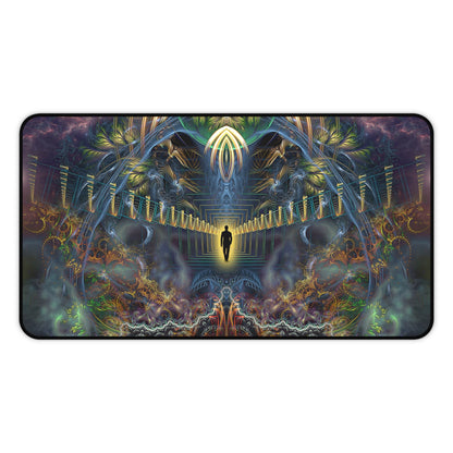 The "Heightened Stroll" mouse pad on a desk setup with a computer mouse.