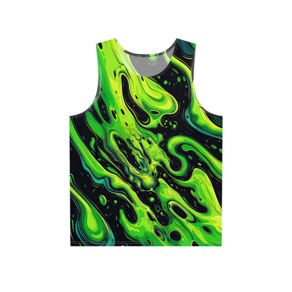 Flat lay of the Slimer men's tank top showing the print.