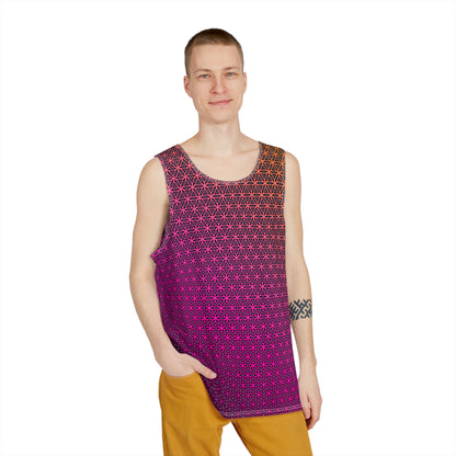 Pink Flower of Life print men's tank top laid flat
