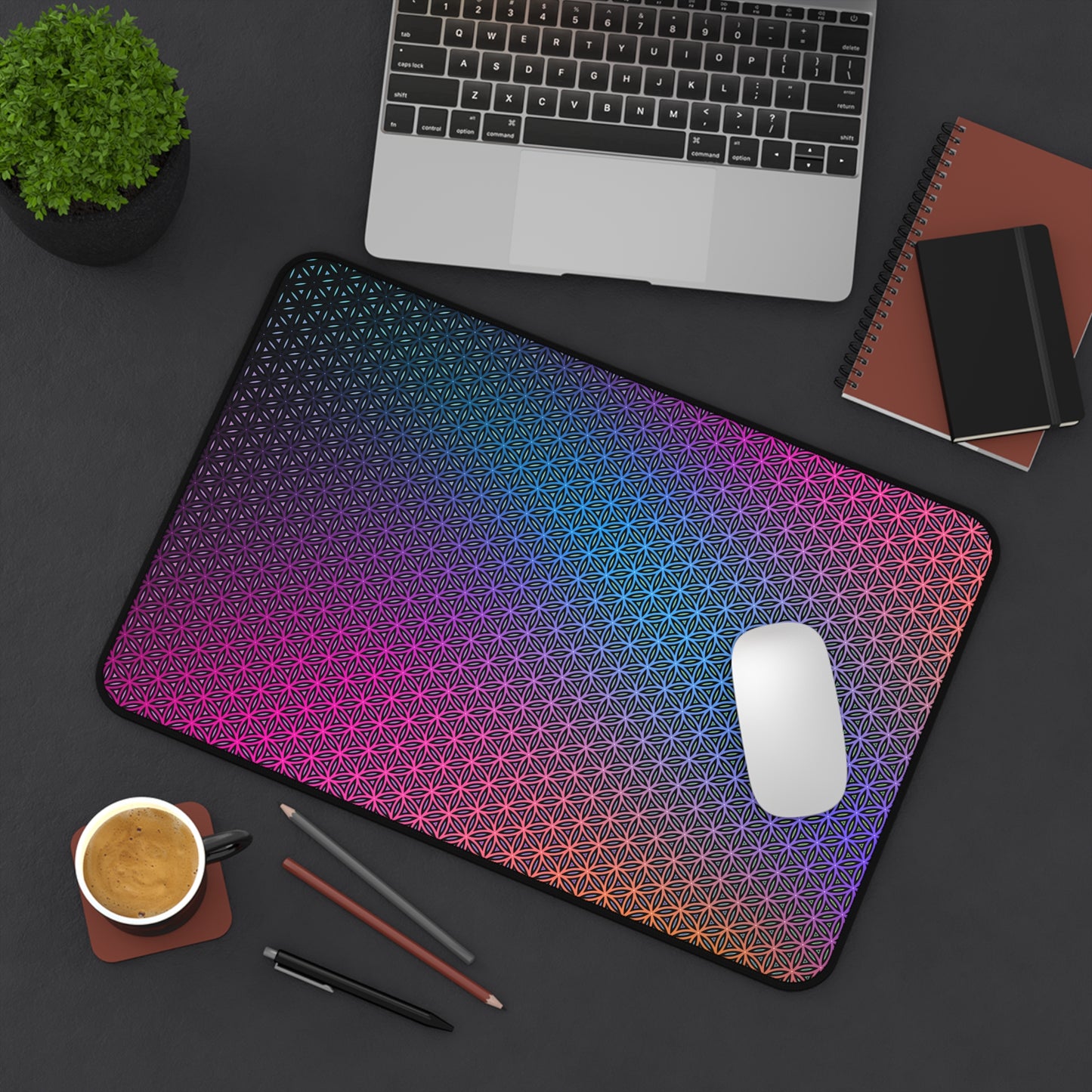 "Rainbow Flower of Life Pattern" DESK MAT (12x18)(12x22)(15.5x31)