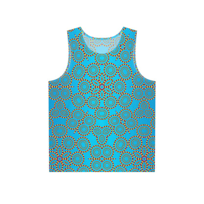 Front view of the Loco Motion print on a men's tank top in black.