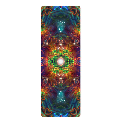 The 'Photonic' yoga mat laid flat, showing the full psychedelic design.