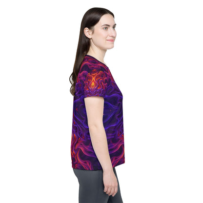Sleeve detail of the "Lilith's Gate V2" sport tee, showing how the print wraps the fabric.