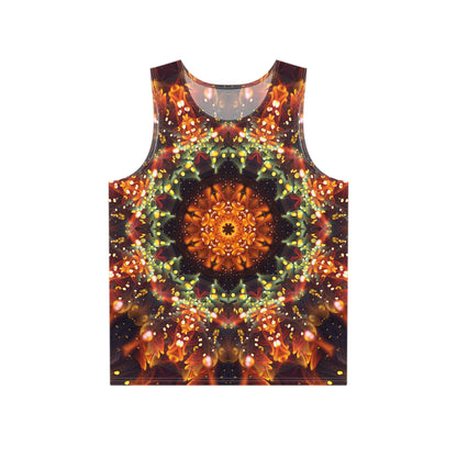 Flat lay of the Autumn Bloom men's tank top showing the full print design.