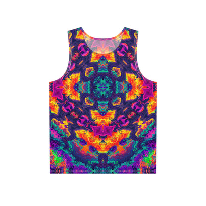Front view of the Mush Tree So Color Mandala men's tank top showing the full mandala print.