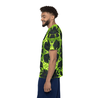 'Geocomb' sport tee for men, viewed from above laid flat.