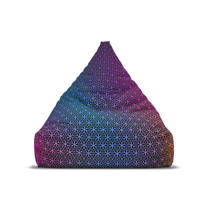 Front view of the Rainbow Flower of Life bean bag chair cover showing the full print.